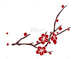 红色梅花枝条装饰图案
