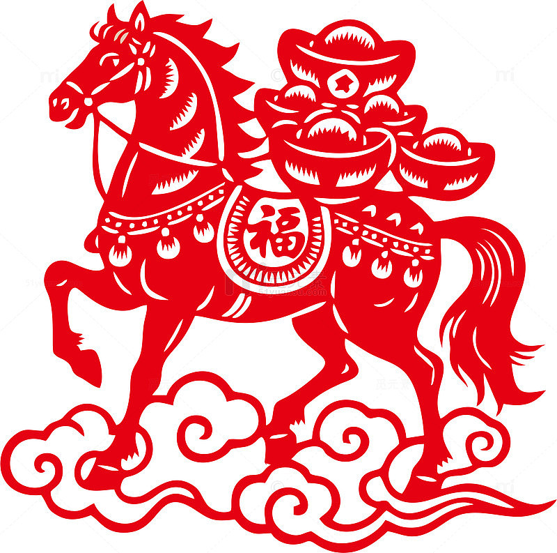 中国传统剪纸马年福字图案