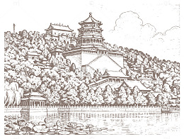 古建风景素描画