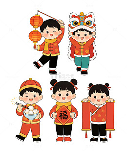 卡通春节庆祝插画素材
