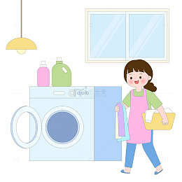 大扫除洗衣机洗衣服打扫卫生家务场景插画