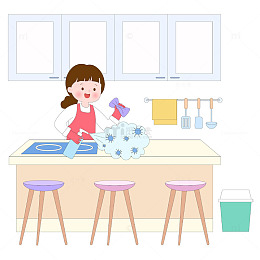 大扫除厨房清理清洁灶台做家务场景插画