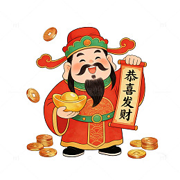 过年新年大年初五迎财神喜庆卡通人财神爷