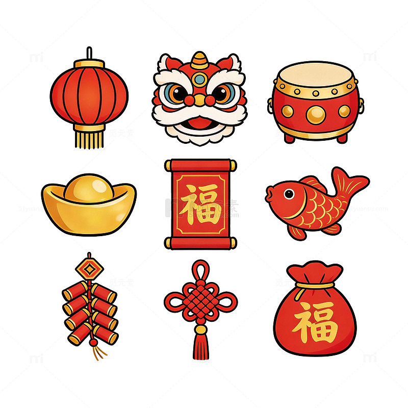 传统春节元素插画集合