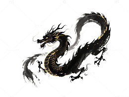 水墨龙图腾东方艺术插画