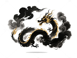 水墨风格中国龙艺术插画