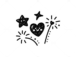 黑白简笔画梦幻元素组合