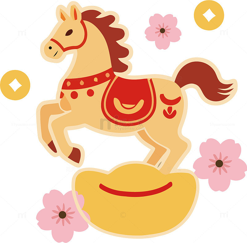 卡通木马与花朵装饰图案