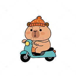 卡通卡皮巴拉骑电动车插画简笔画素材
