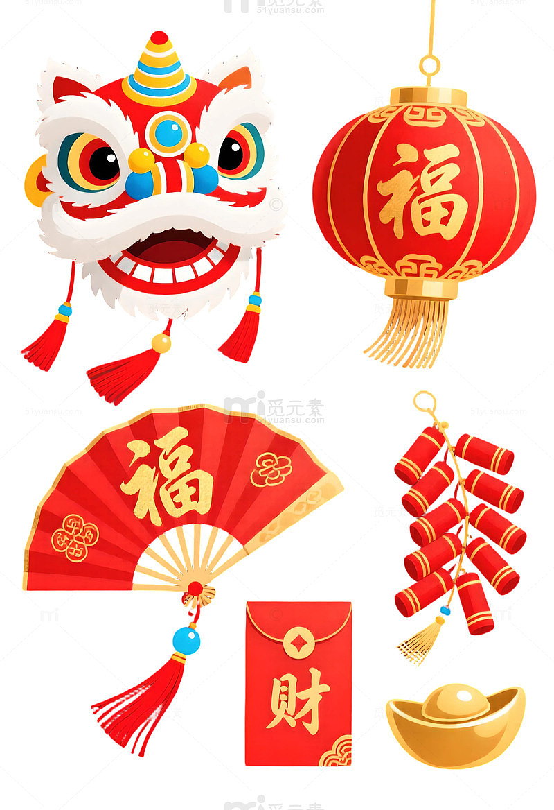 春节喜庆元素免扣插画设计素材新年