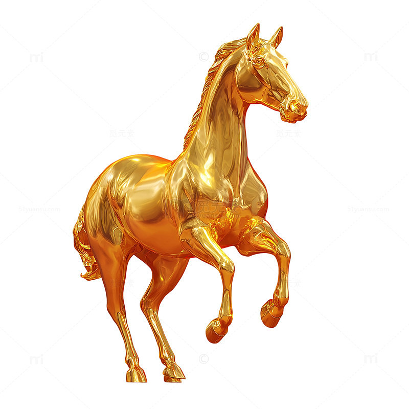 金色骏马雕塑艺术品金属质感