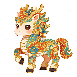 卡通神兽麒麟插画马