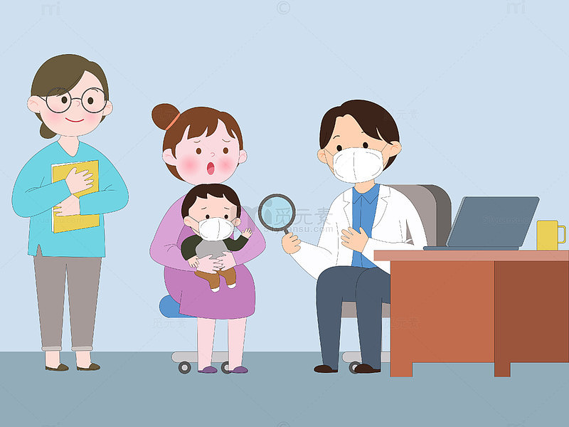 儿童看病健康检查病毒感冒防疫医疗健康插画