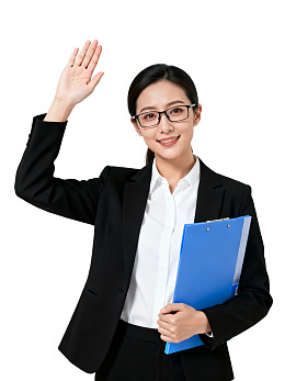 商务女性挥手致意手持文件夹