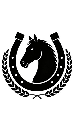 马头与马蹄铁的黑色剪影标志