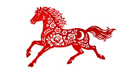 红色剪纸风格奔马图案