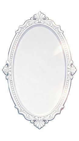 白色椭圆形雕花边框镜子