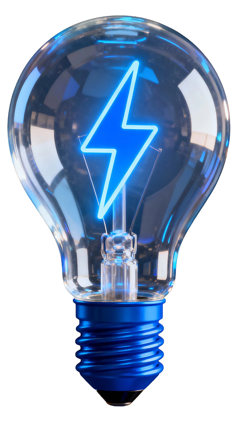 蓝色闪电灯泡象征创新能源