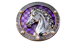 银色马头徽章镶嵌紫色格纹