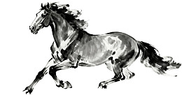 水墨画风格奔腾骏马图片