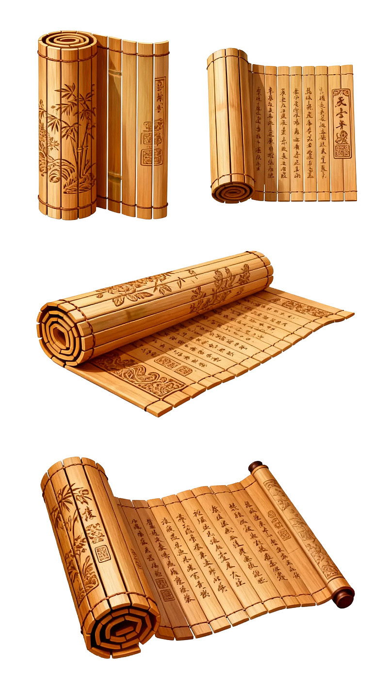 四幅竹简卷轴插画展示