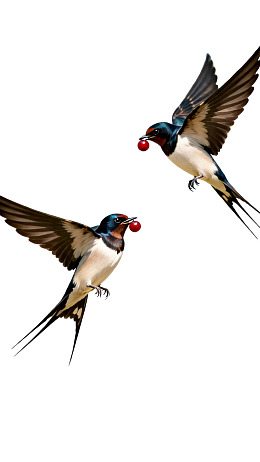 两只燕子衔红果飞翔图片