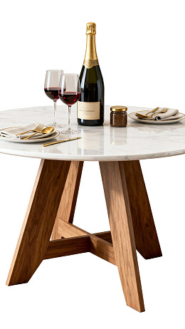 大理石餐桌配木腿摆设