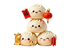 卡通包子堆叠手持福字灯笼