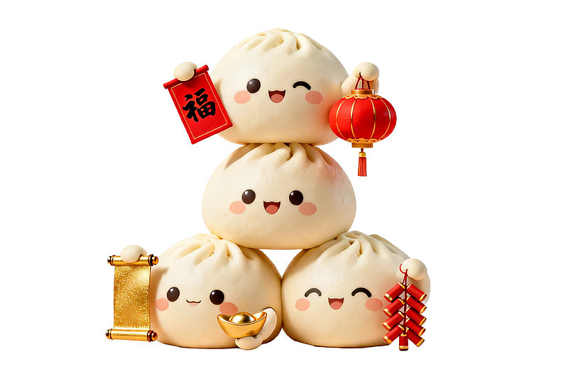 卡通包子堆叠手持福字灯笼