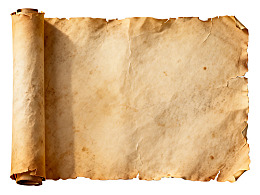 泛黄卷轴纸张特写图片