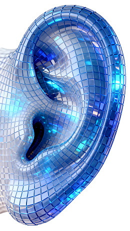 蓝色镜面耳形艺术装置