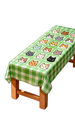 绿色格子桌布猫咪图案