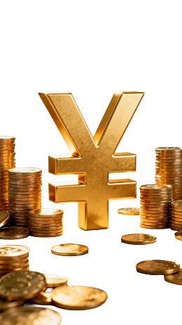 金色货币符号与硬币堆