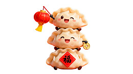 三只笑脸饺子挂红灯笼