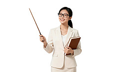 戴眼镜女教师手持教鞭和书本