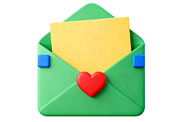 绿色信封内有黄色纸条和红色心形