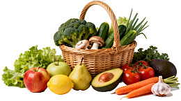 篮中装满新鲜蔬菜水果