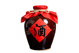 传统酒坛配红色装饰图片