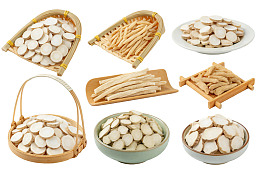 多种中药材展示：切片与干品