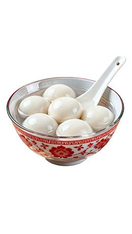碗中白汤圆配勺子图片