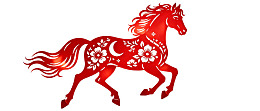 红色剪纸风格奔马图案