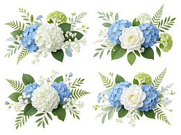 四款蓝白花卉装饰图案