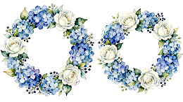 蓝色绣球与白色玫瑰花环