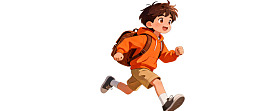卡通男孩背着书包奔跑