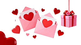 粉色信封与爱心礼盒的浪漫场景