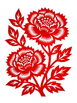 红色剪纸花卉图案图片