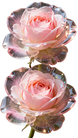 两朵晶莹剔透的粉色玫瑰