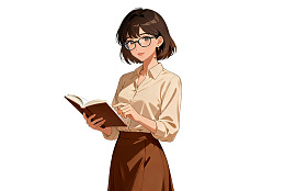 戴眼镜女子专注阅读书籍