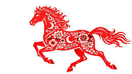 红色剪纸风格奔马图案
