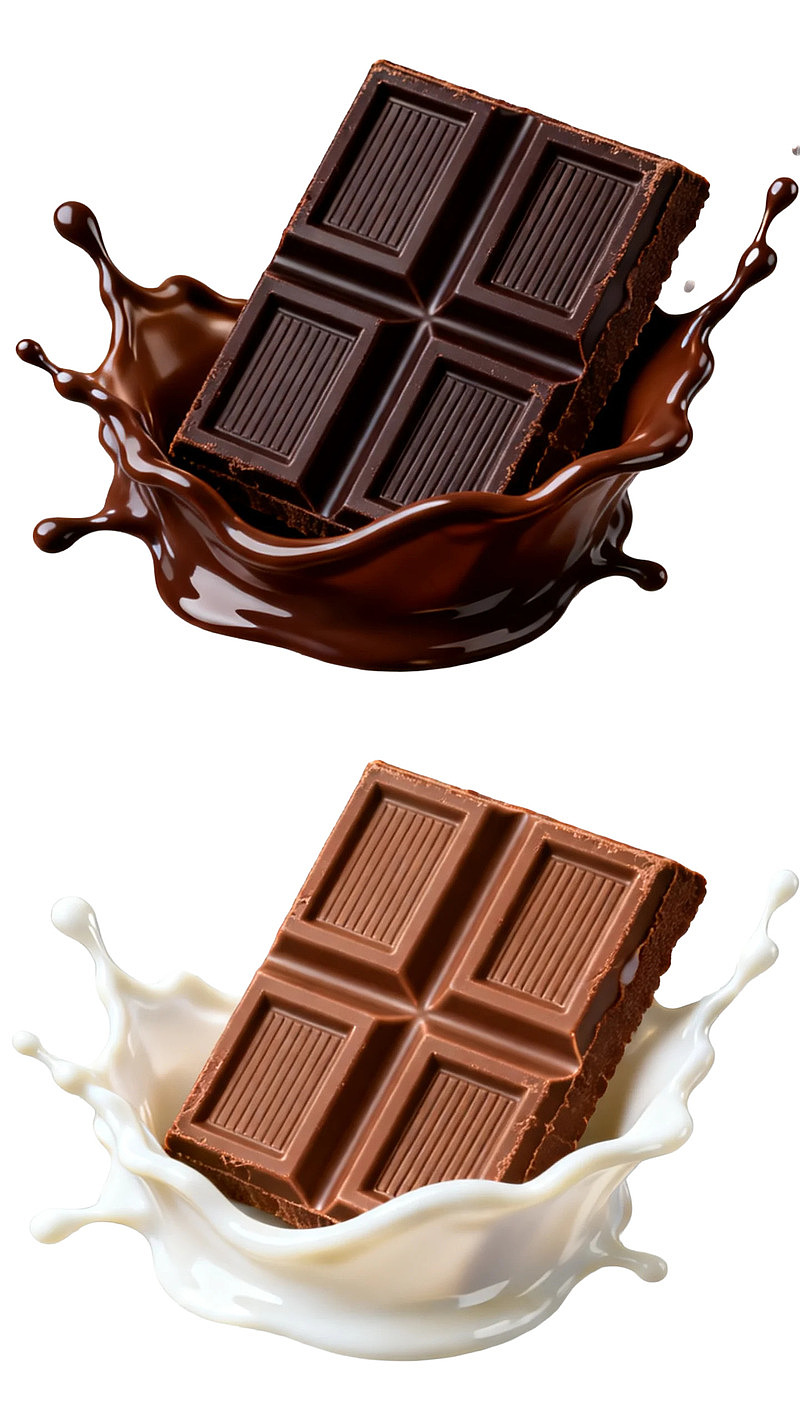 巧克力块与牛奶巧克力酱飞溅